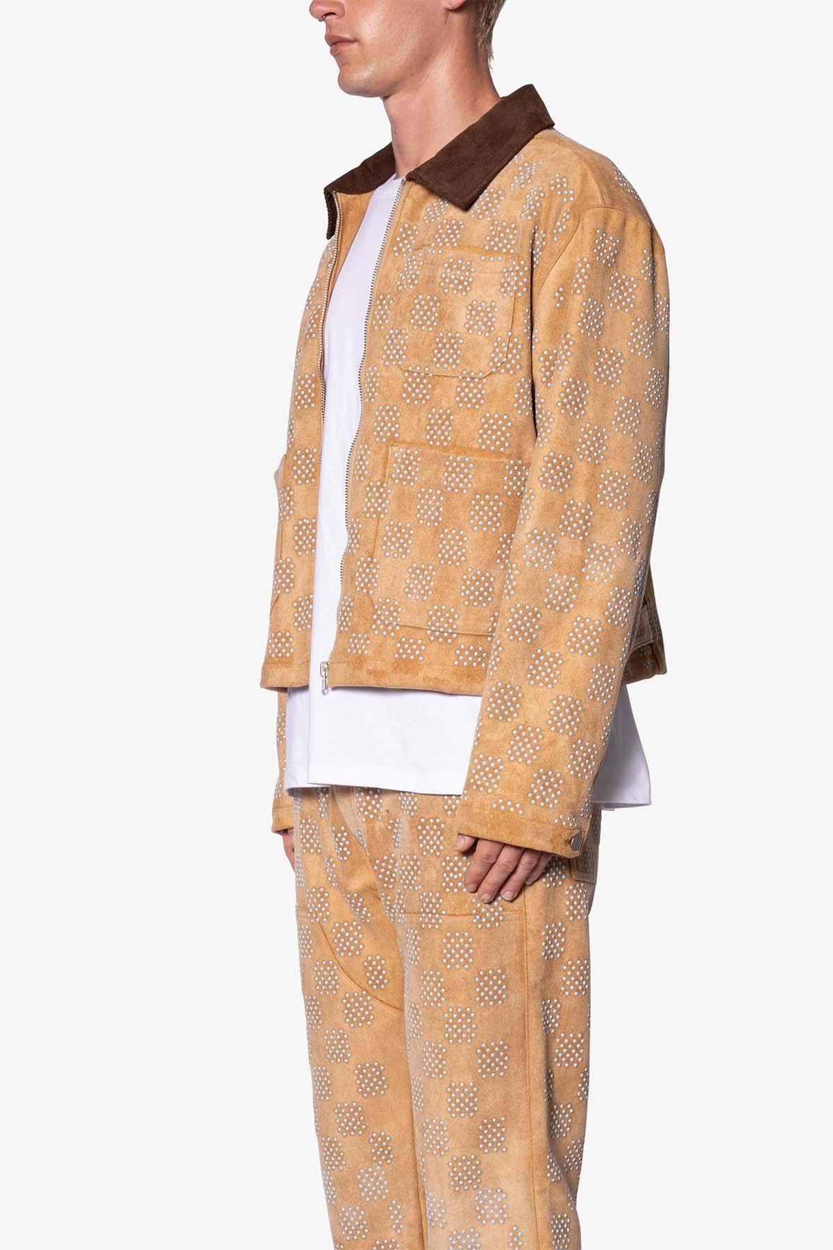 Turquoise Studded Checker Jacket - Tan Product Image