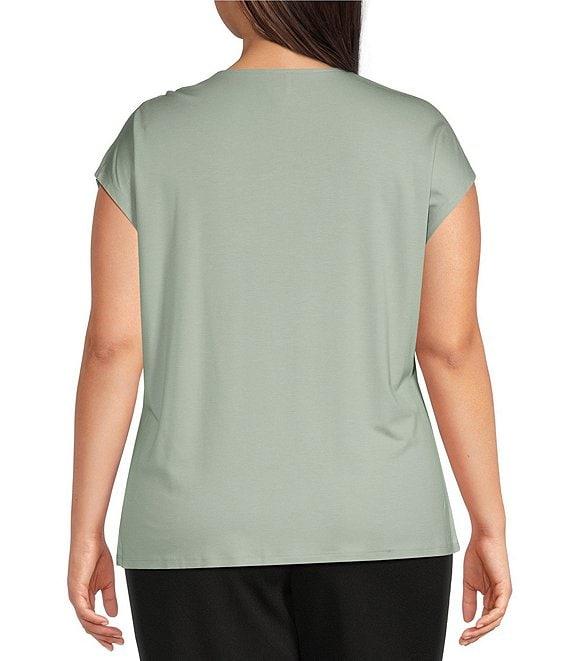 Anne Klein Plus Size Round Neck Pleated Cap Sleeve Top Product Image