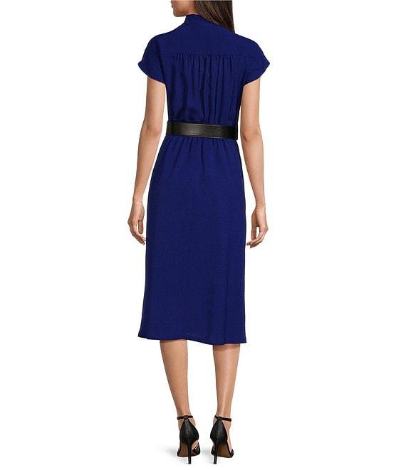 Calvin Klein Short Sleeve V-Neck Belted Midi Shirt Dress Product Image