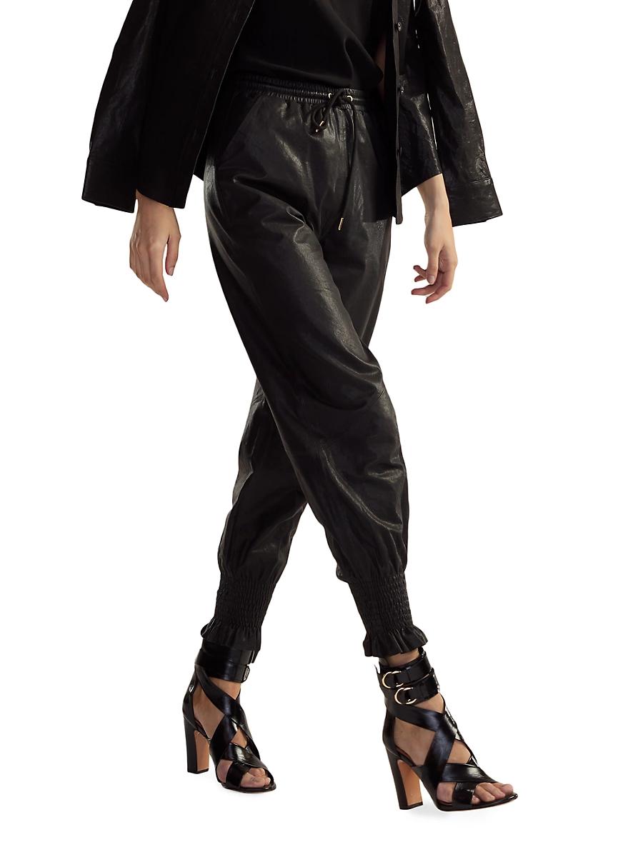 Womens Leather Drawstring Joggers Product Image