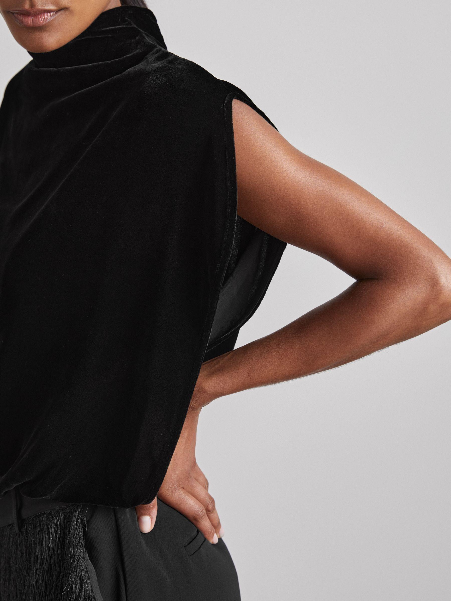 Atelier Velvet Draped Sleeveless Bodysuit in Black Product Image