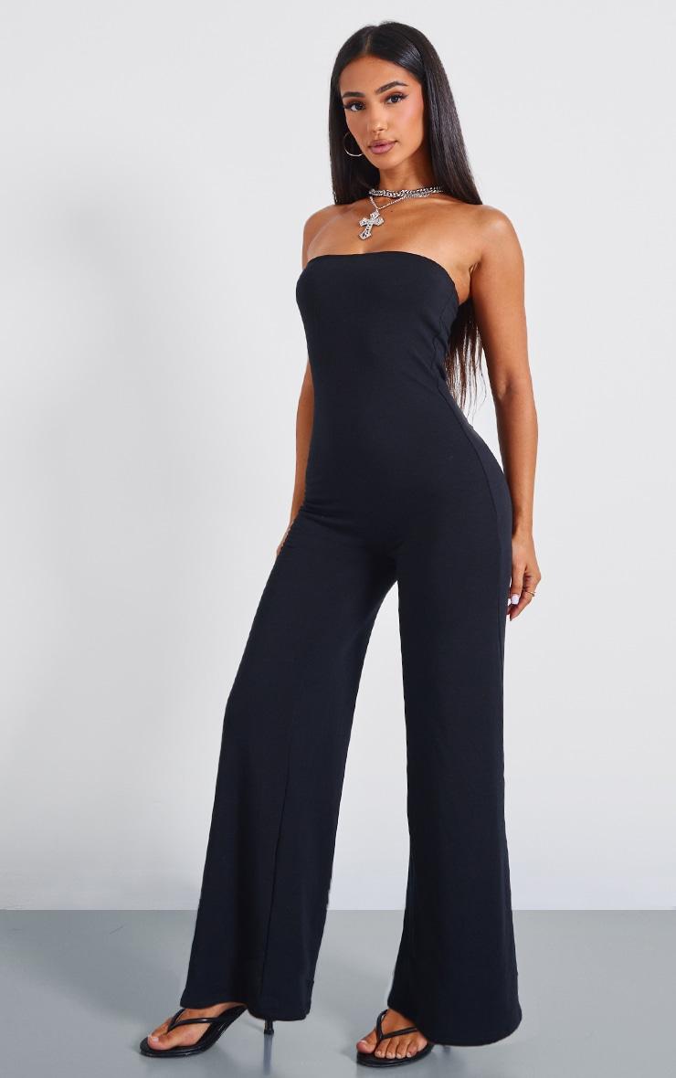 Petite Black Double Layer Jersey Bandeau Wide Leg Jumpsuit Product Image