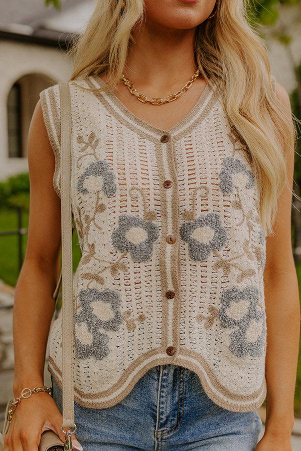 Boho Lifestyle Floral Knit Vest Top Product Image