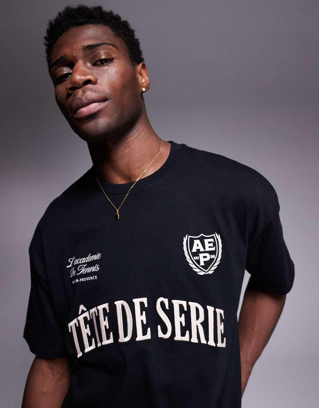 ASOS DESIGN oversized t-shirt with sport text embroidery in black Product Image