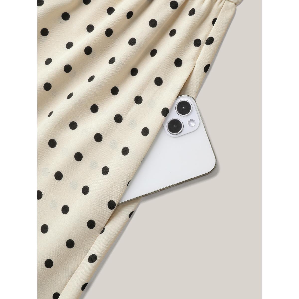 Plus Size Dot Print Sweetheart Neck Tiered Maxi Dress Apricot Women Elegant Woven ribbon&lace trim Heart neckline Short sleeve Curvy BloomChic 28/5X Product Image