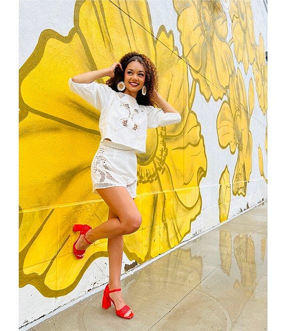 Gianni Bini Sawyer Mid Rise Embroidered Cotton Coordinating Shorts Product Image