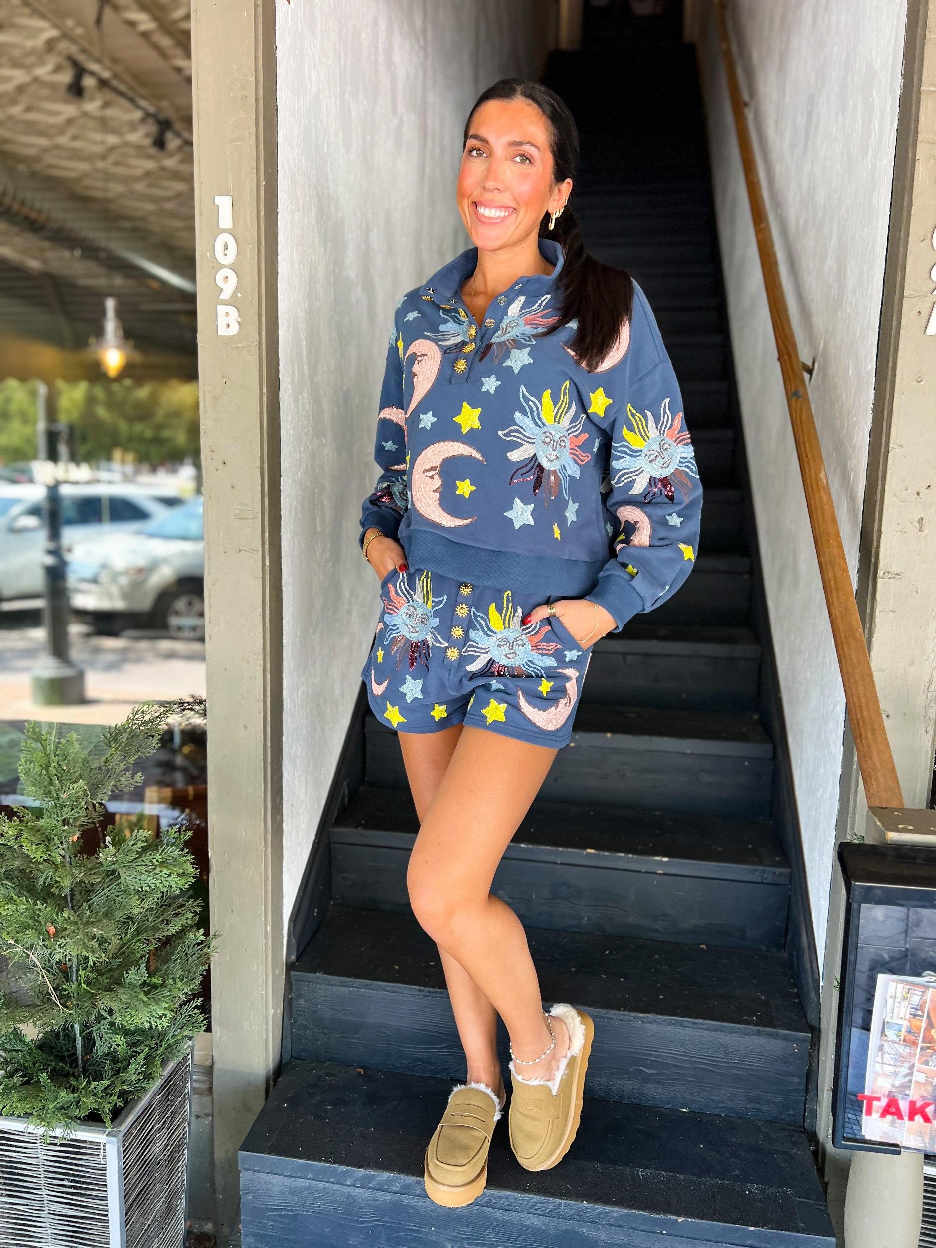 Midnight Blue Stars & Moon Henley Short Product Image