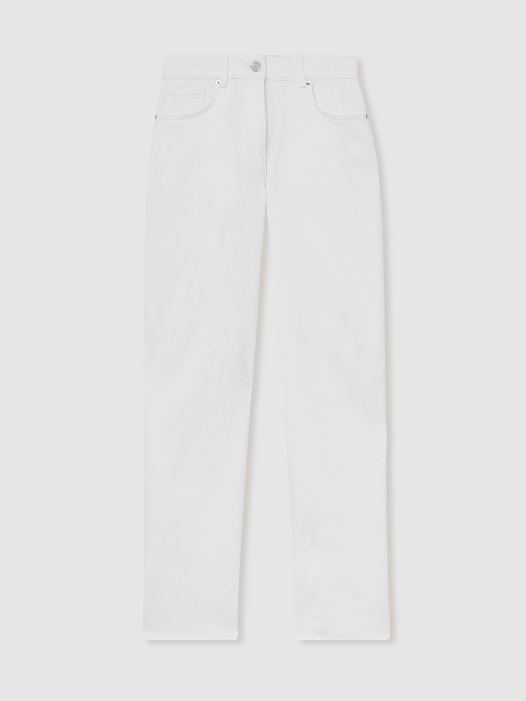 Petite Straight Leg Turn Up Jeans in White Product Image