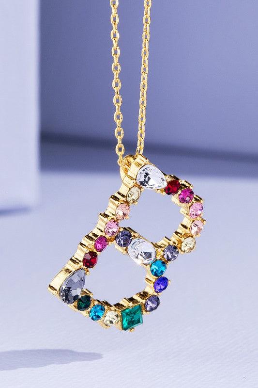 Multi Colored Rhinestone Letter Necklace Product Image