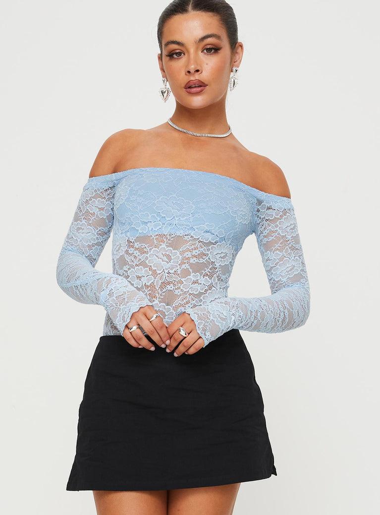 Weaver Off Shoulder Lace Bodysuit Blue Product Image