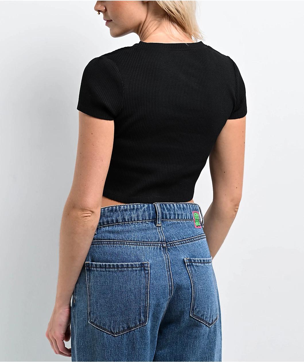 Zine Noreen Black Notched Crop T-Shirt Product Image