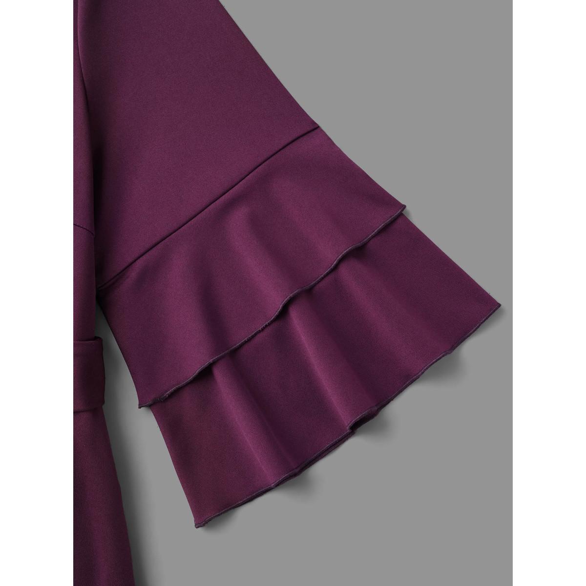 Plus Size Tiered Ruffles Belted Stretchy Waist Dress Deeppurplered Women At the Office Belted Knit Dresses Bloomchic 26/4X Product Image