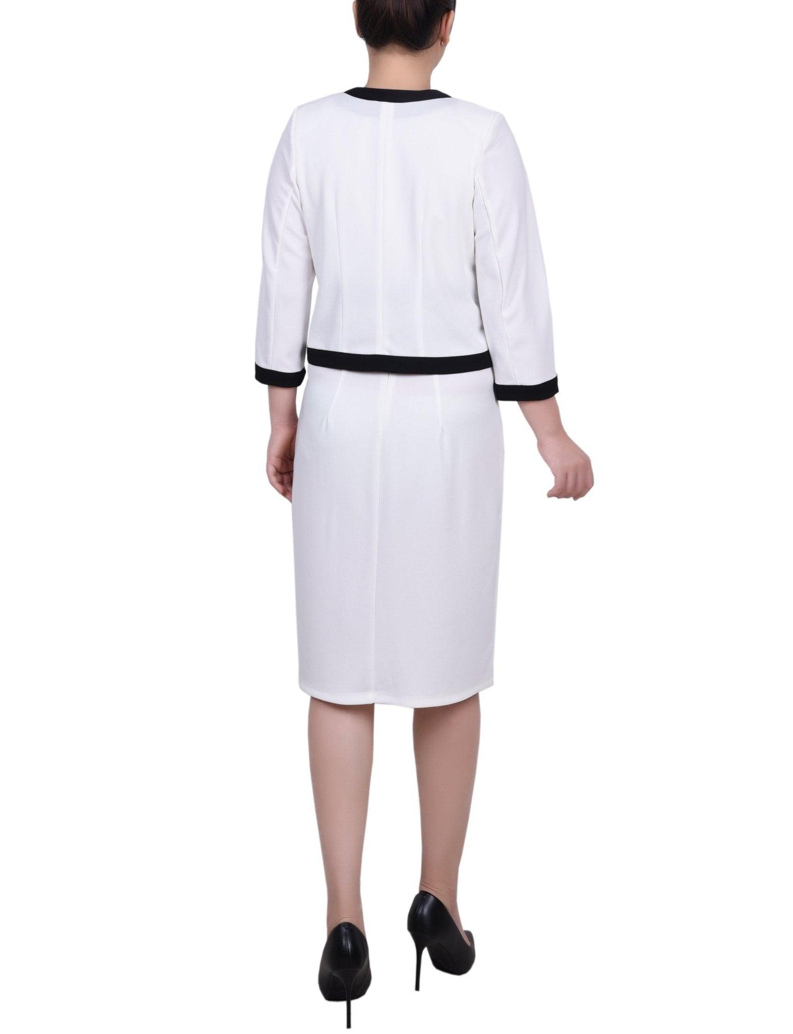 White Black Elbow Sleeve Colorblocked 2 Piece Dress Set Product Image