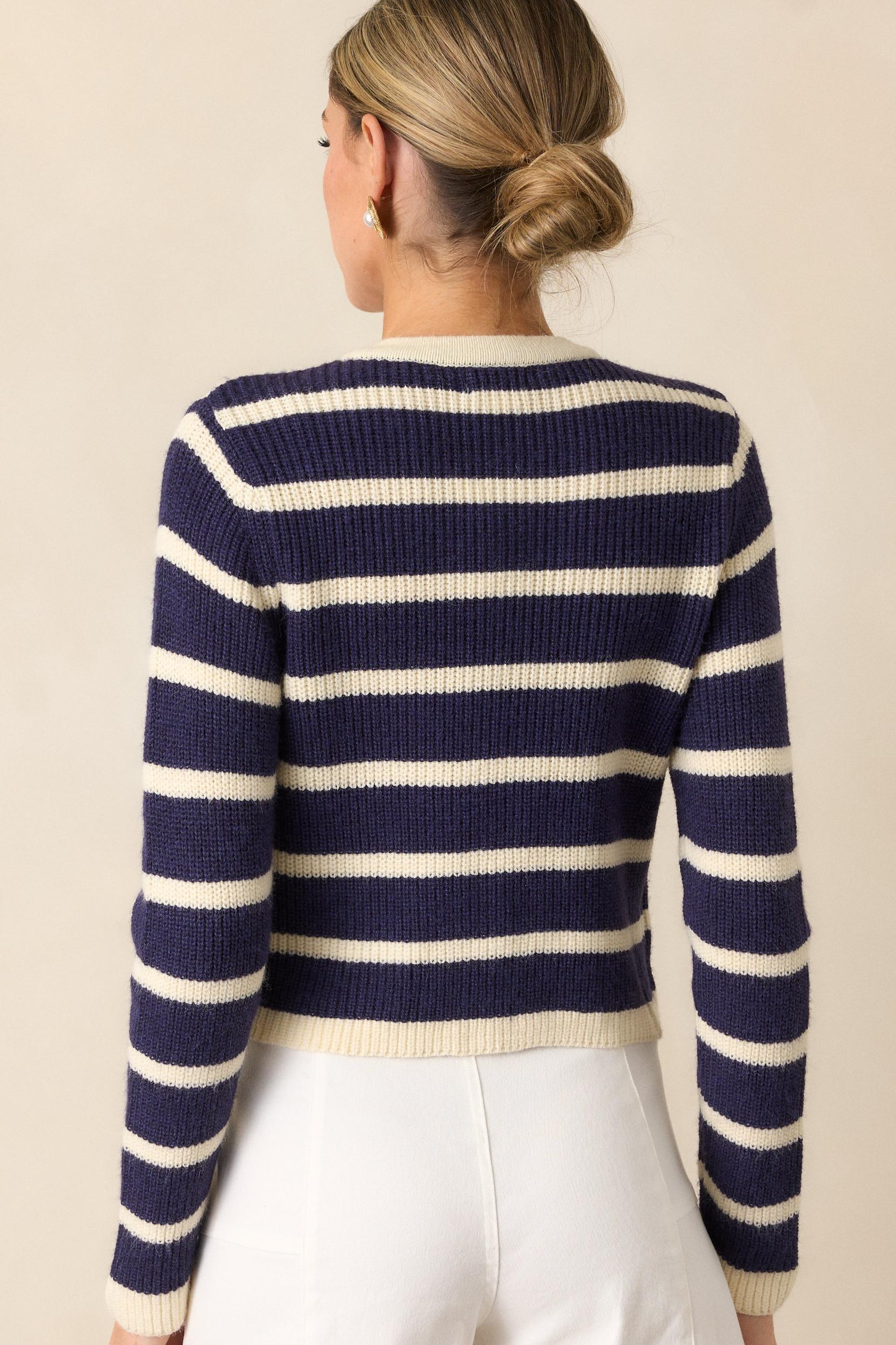 Let's Go Shopping Navy Stripe Button Front Cardigan Product Image