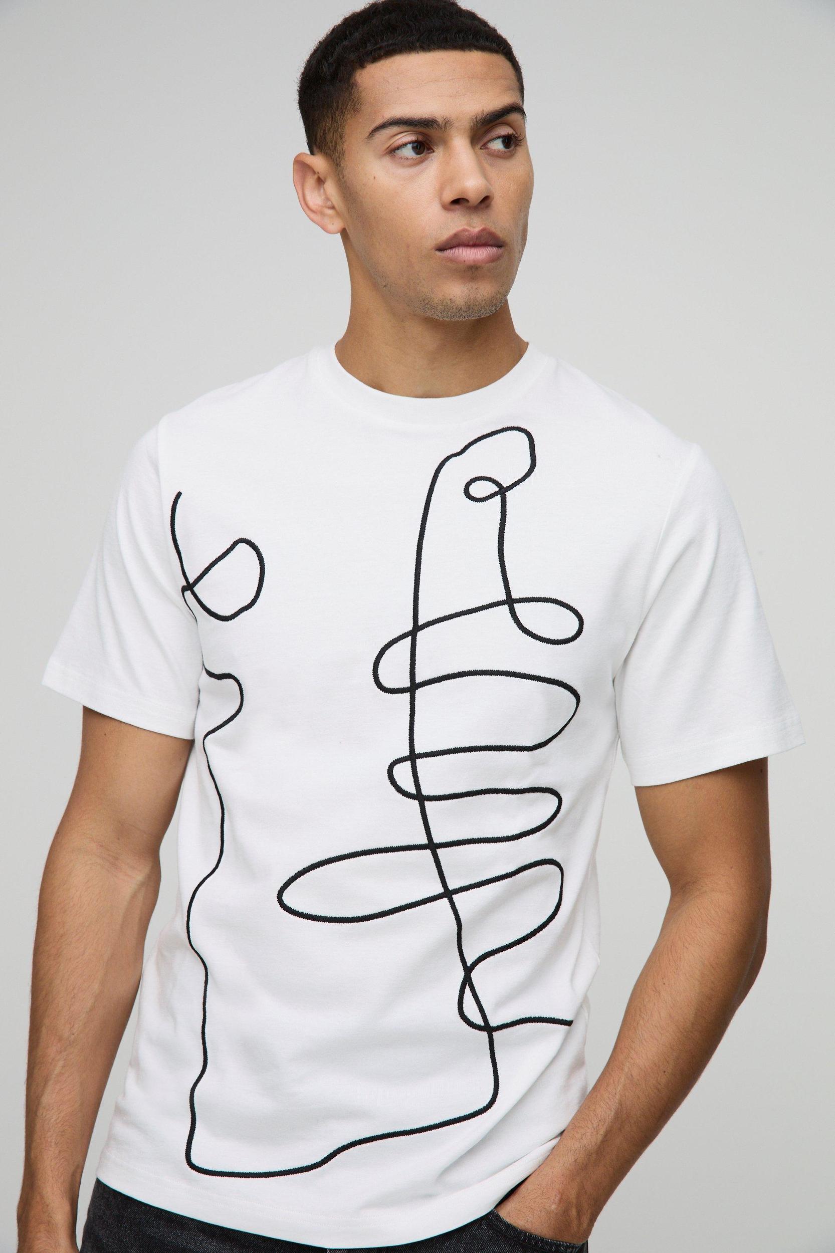 Regular Fit Line Drawing Embroidered Stitch T-Shirt | boohooMAN USA Product Image