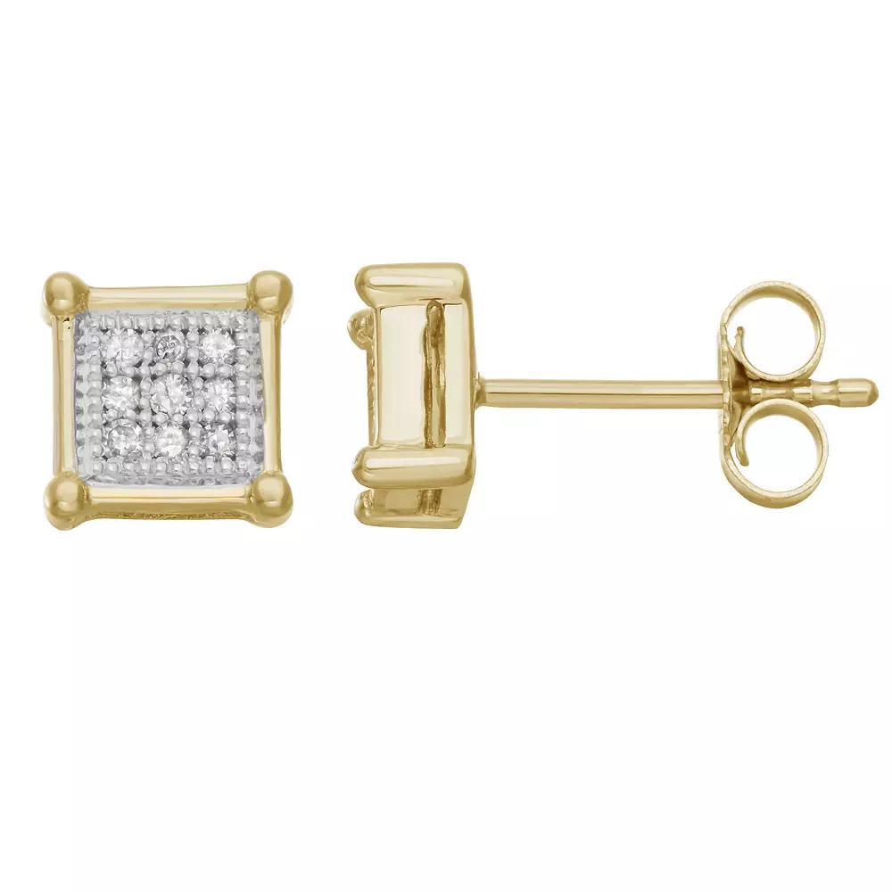 HDI 10k Yellow Gold 0.10 Carat T.W. Square Diamond Earrings, Women's, 10k Gold Product Image