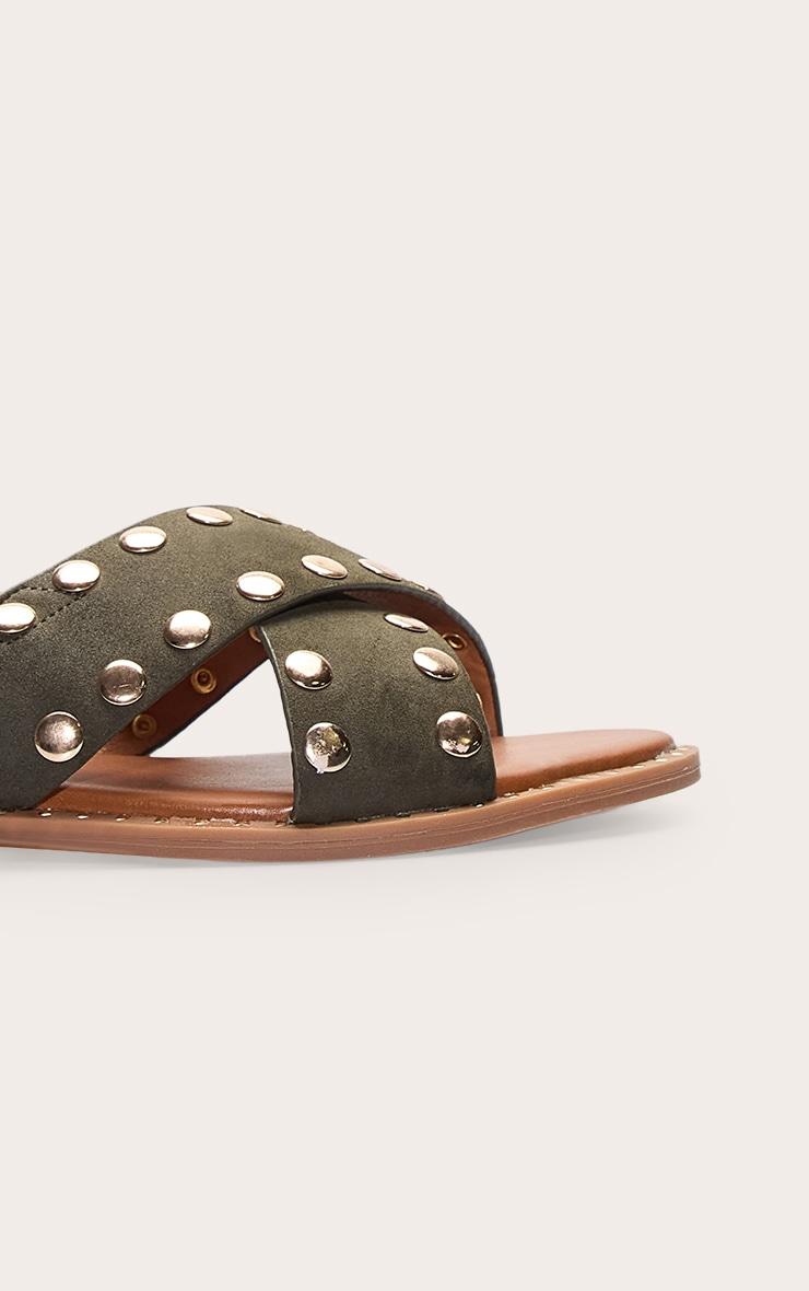 Khaki Faux Suede Studded Sling Back Sandal Product Image