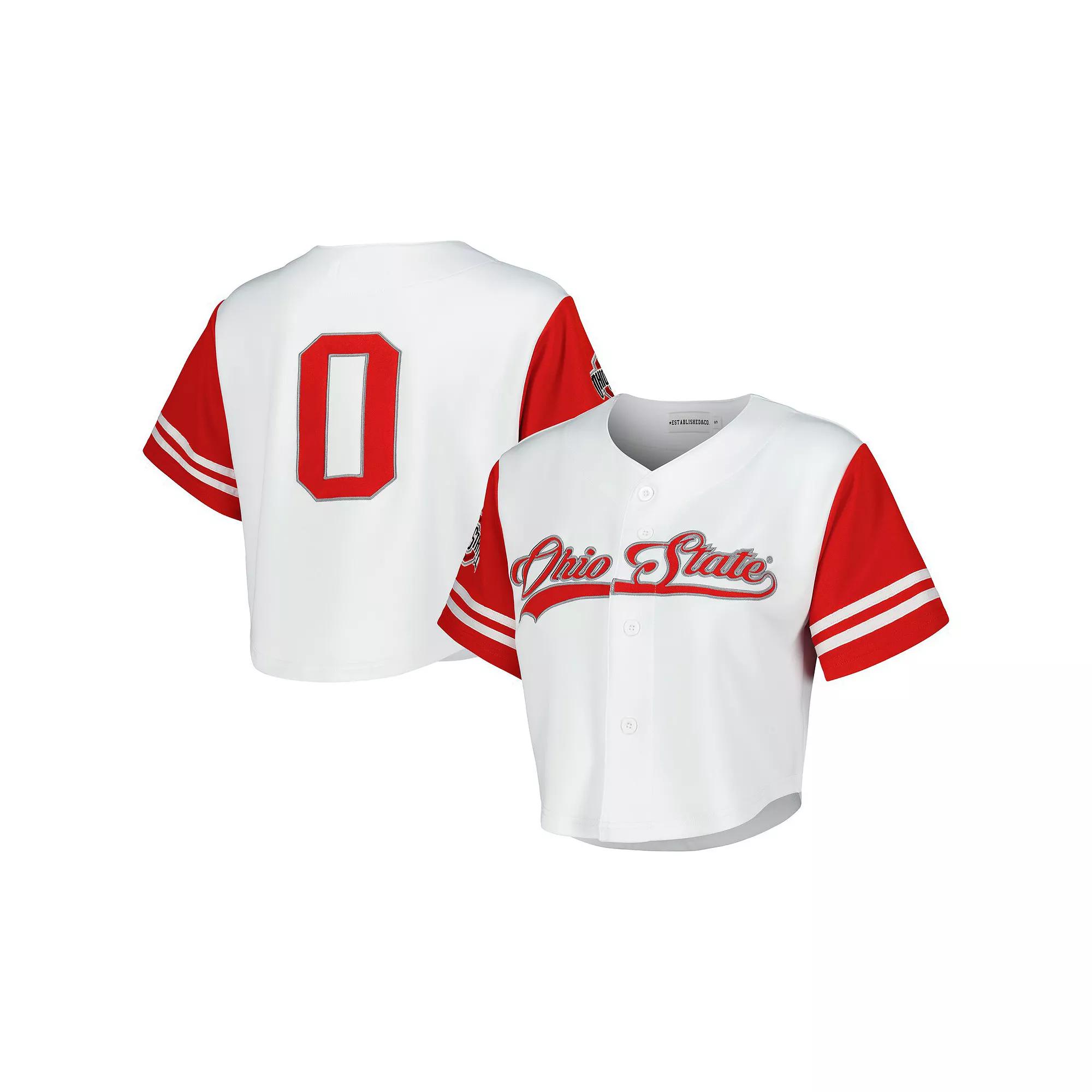 Women's Established & Co. White Ohio State Buckeyes Baseball Jersey Cropped T-Shirt, Size: Large Product Image