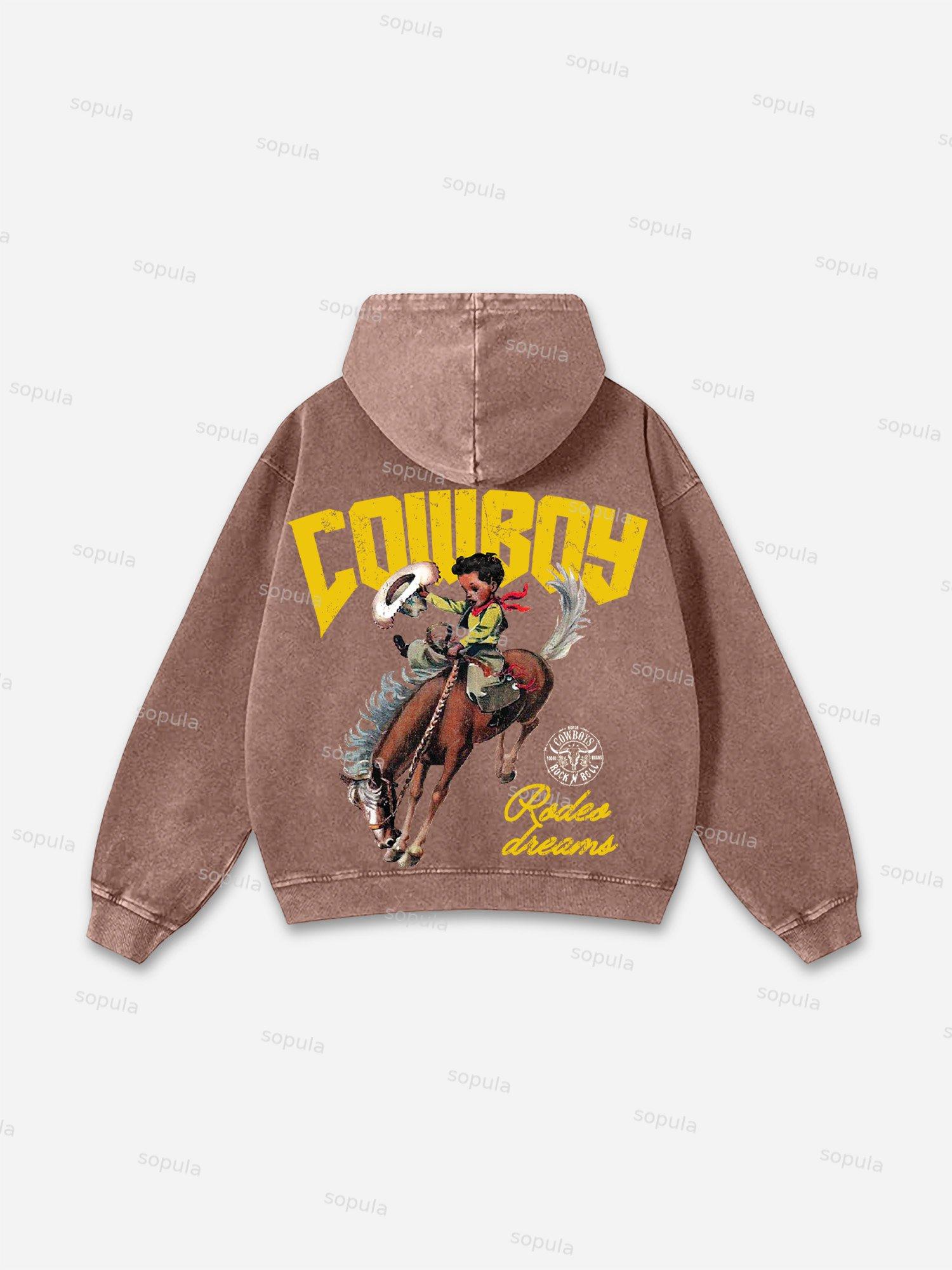 Vintage Dream of Cowboy Graphic Washed Hoodie Product Image