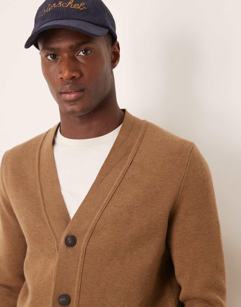 Mango wool mix cardigan in tan Product Image