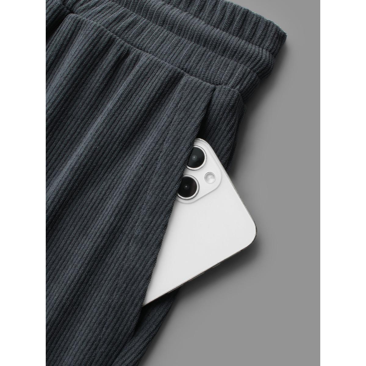 Plus Size Plain Drawstring Slant Pocket Roll Hem Pants Women SlateGray Casual Loose Mid Rise Everyday Pants BloomChic 14-16/1X Product Image