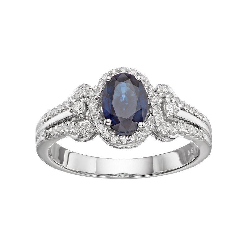 Gemminded 10k White Gold Sapphire & 1/4 Carat T.W. Diamond Oval Halo Ring, Women's, Size: 5, Blue Product Image