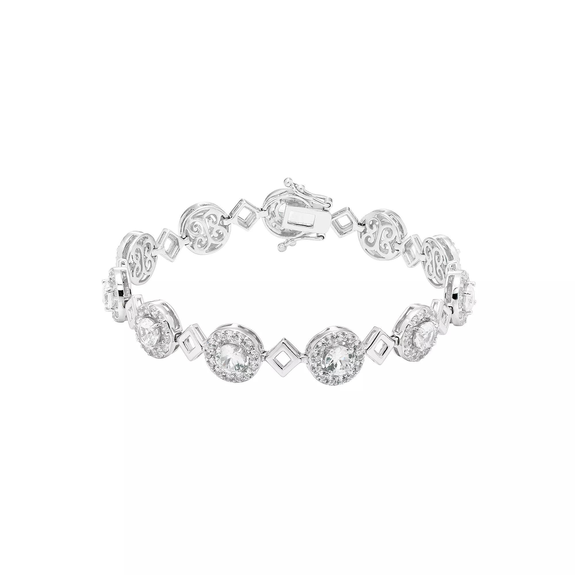 The Regal Collection Sterling Silver Lab-Created White Sapphire Halo Link Bracelet, Women's,  Product Image