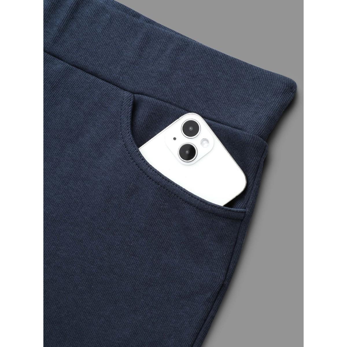 Plus Size Plain Textured Stretchy Bootcut Pants Women Indigo Elegant Bootcut Mid Rise Everyday Pants BloomChic 12/L Product Image