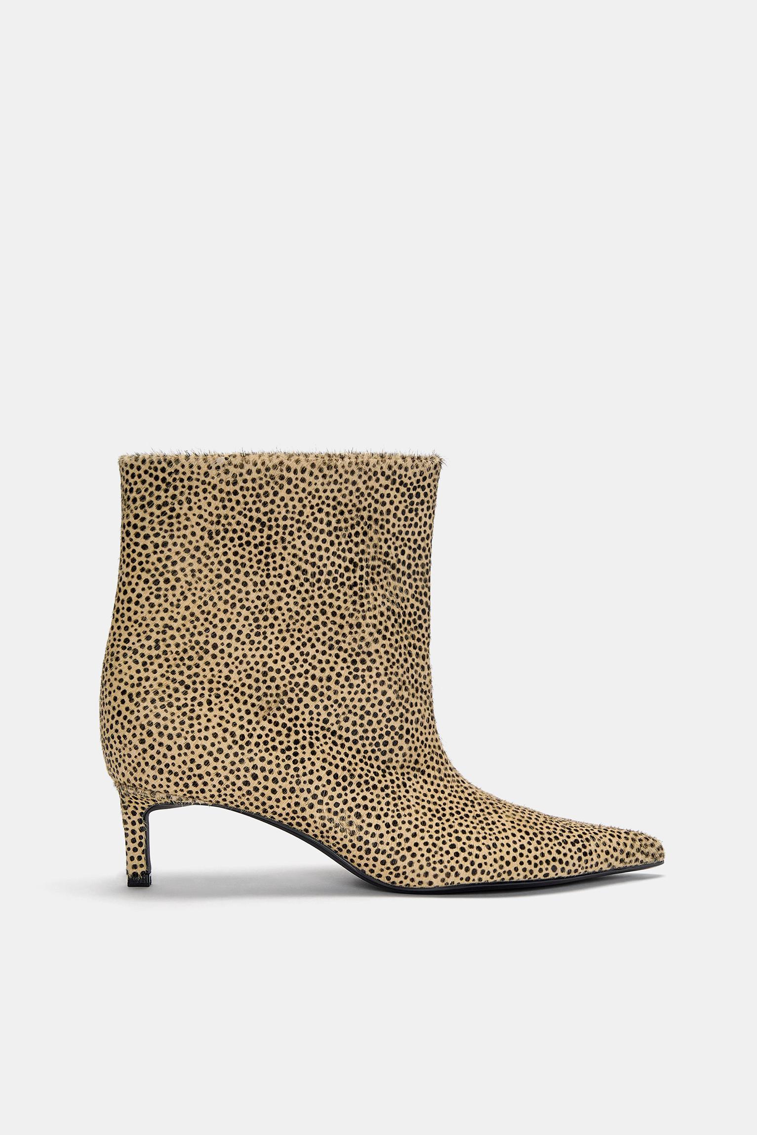Animal print leather high-heel ankle boots Product Image