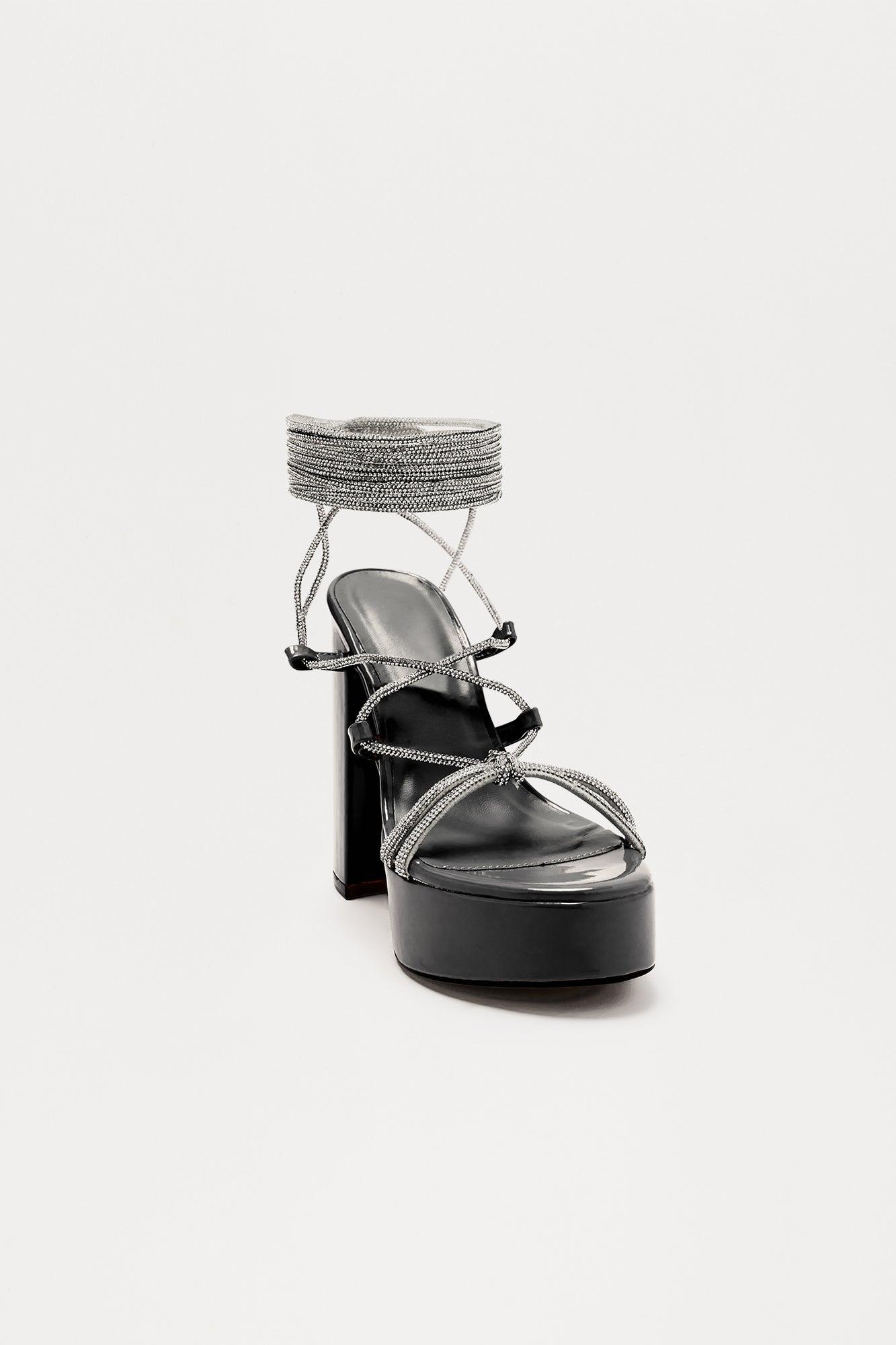 Kerra Rhinestone Wrap Up Heels - Black Product Image