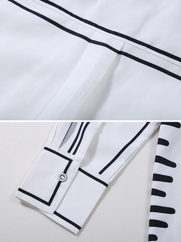 Simple White Black Contrast Color Printed Blouse Product Image