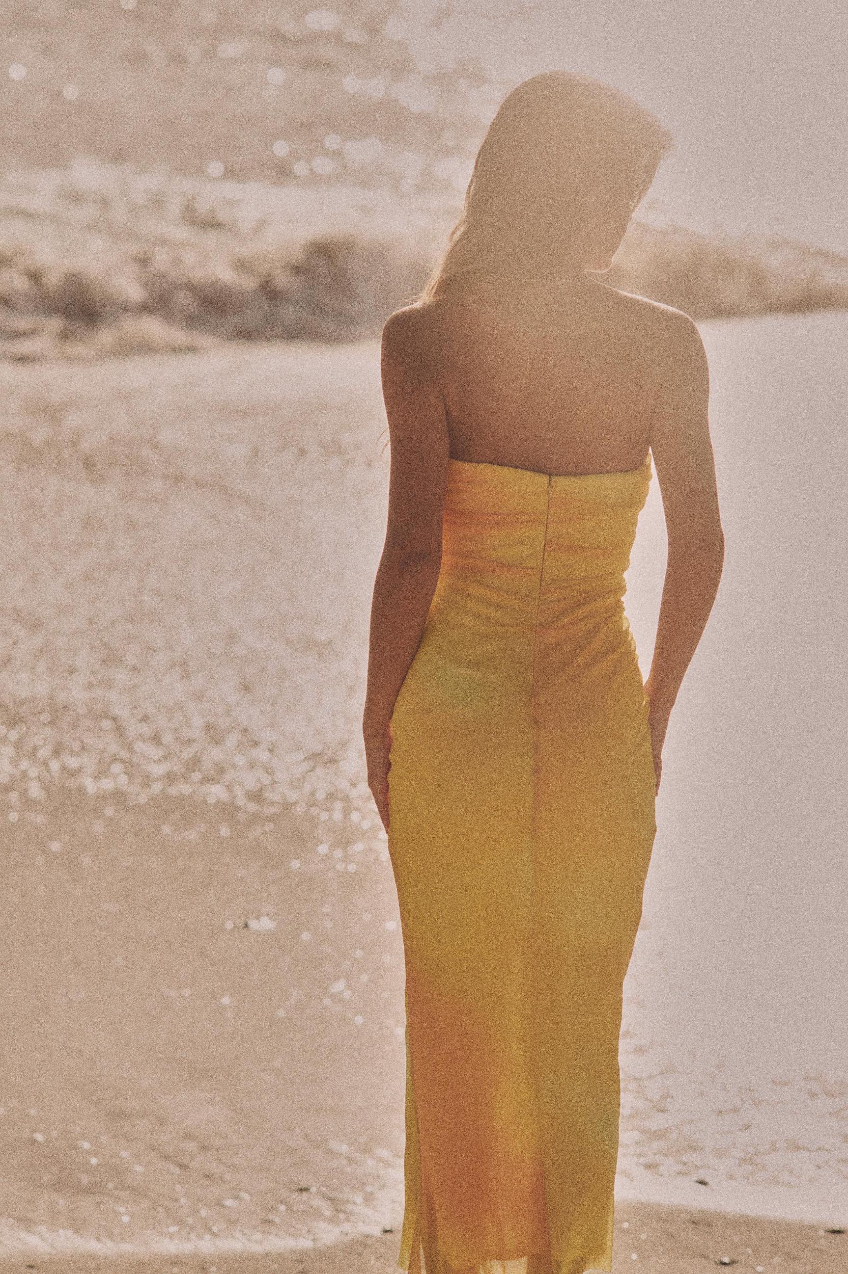 PRINTED TULLE STRAPLESS DRESS Product Image