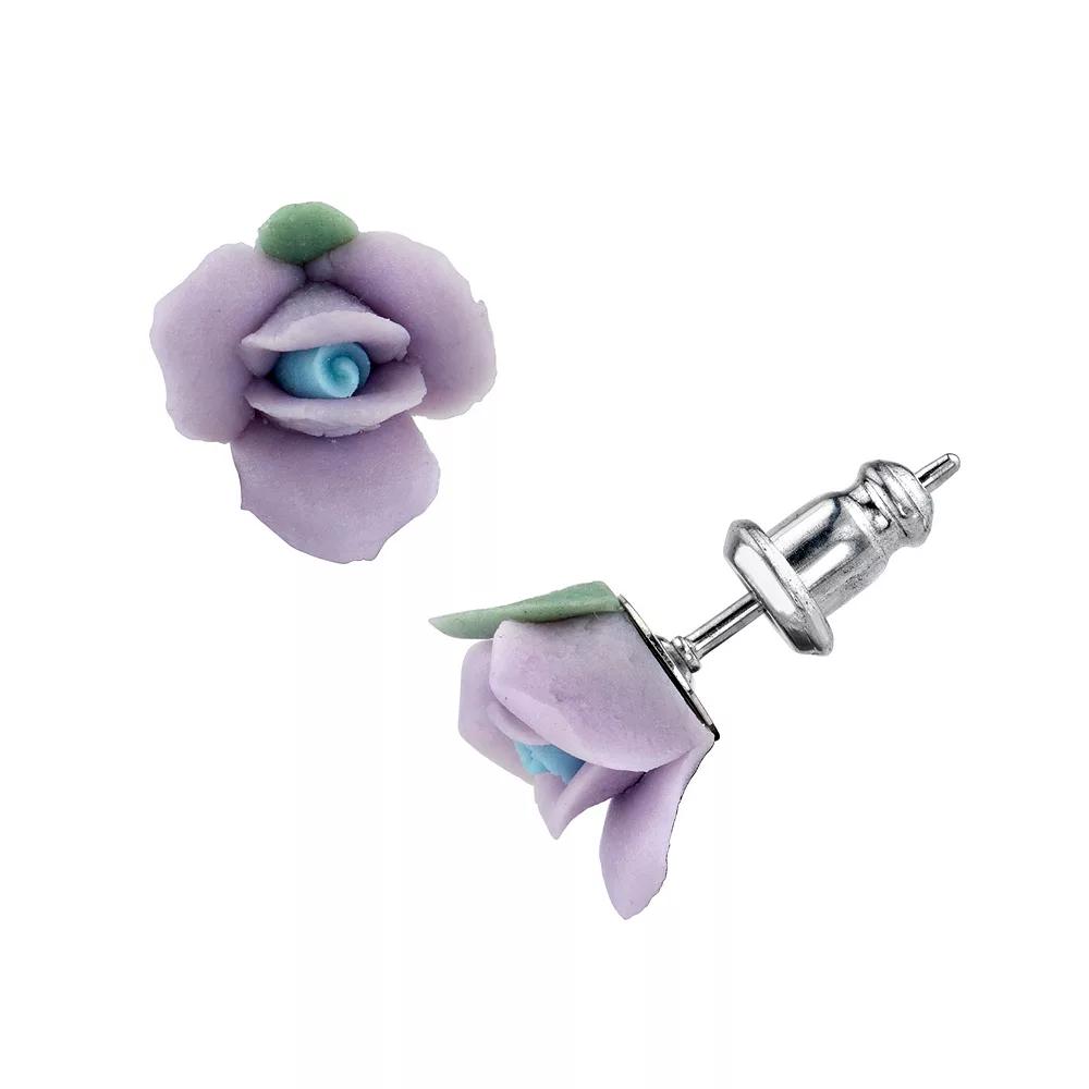 1928 Purple Porcelain Rose Stud Earrings, Women's Product Image
