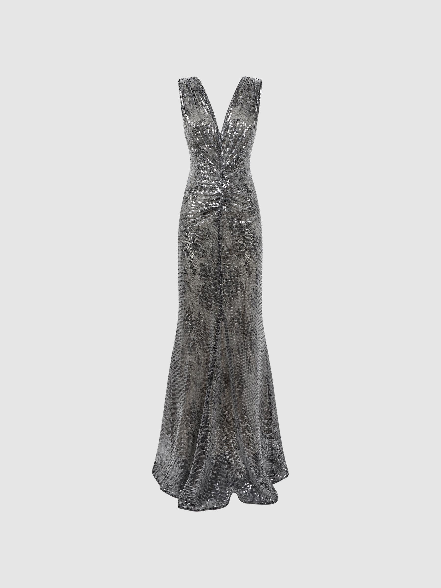 Halston Sequin Ruched Maxi Dress in Black Product Image