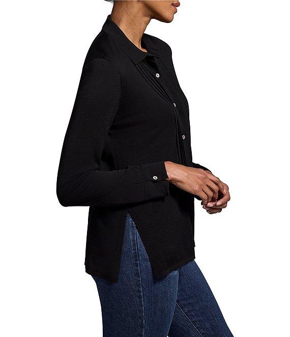 NIC + ZOE Drapey Tencel Knit-In Pintuck Collar Neck Long Sleeve Shirt Product Image