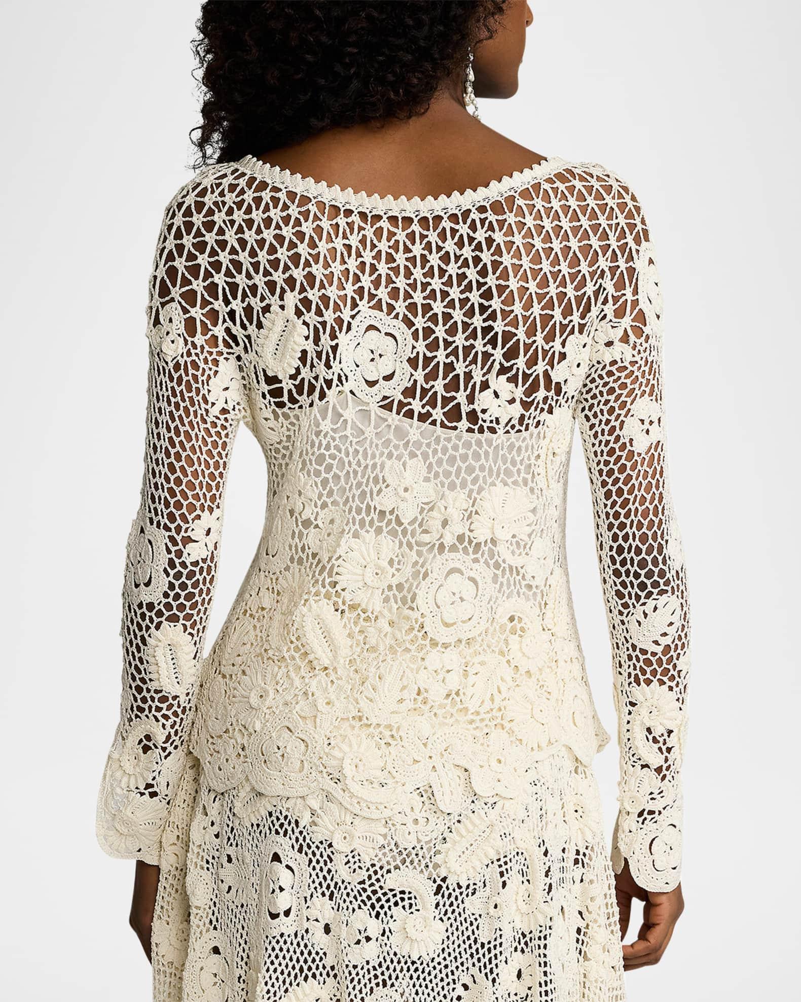 Floral Crochet Dolman-Sleeve Sweater Product Image