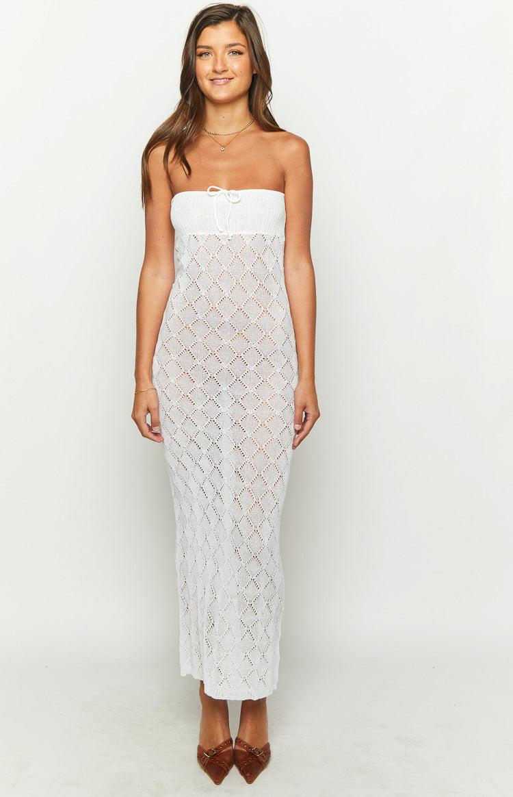 Halina White Knit Strapless Maxi Dress Product Image