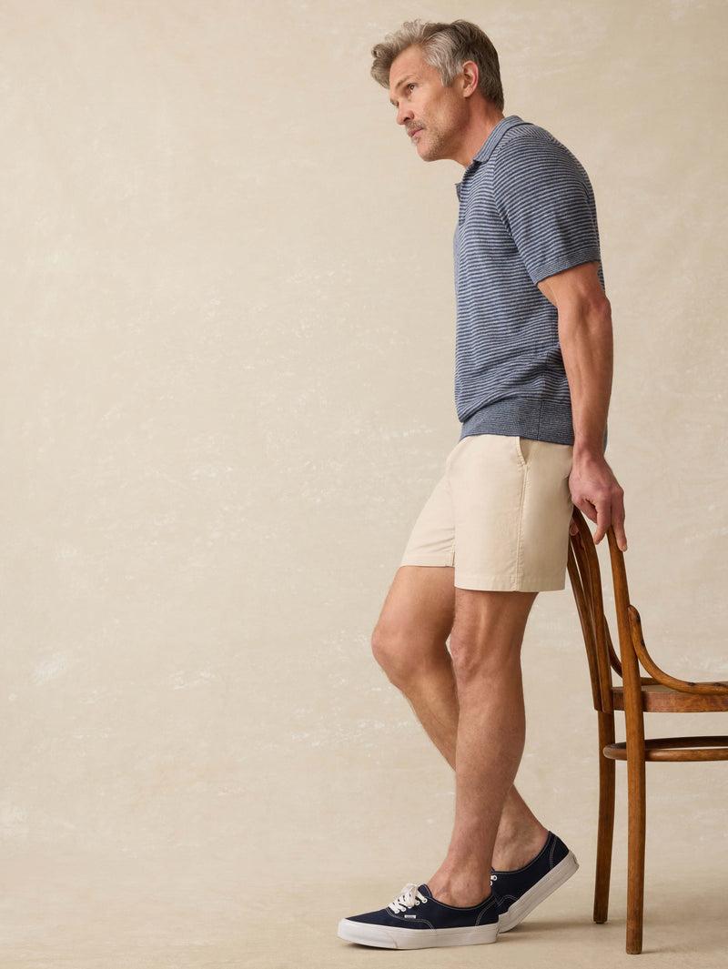 Short-Sleeve Linen Sweater Polo - Cayman Navy Feeder Product Image