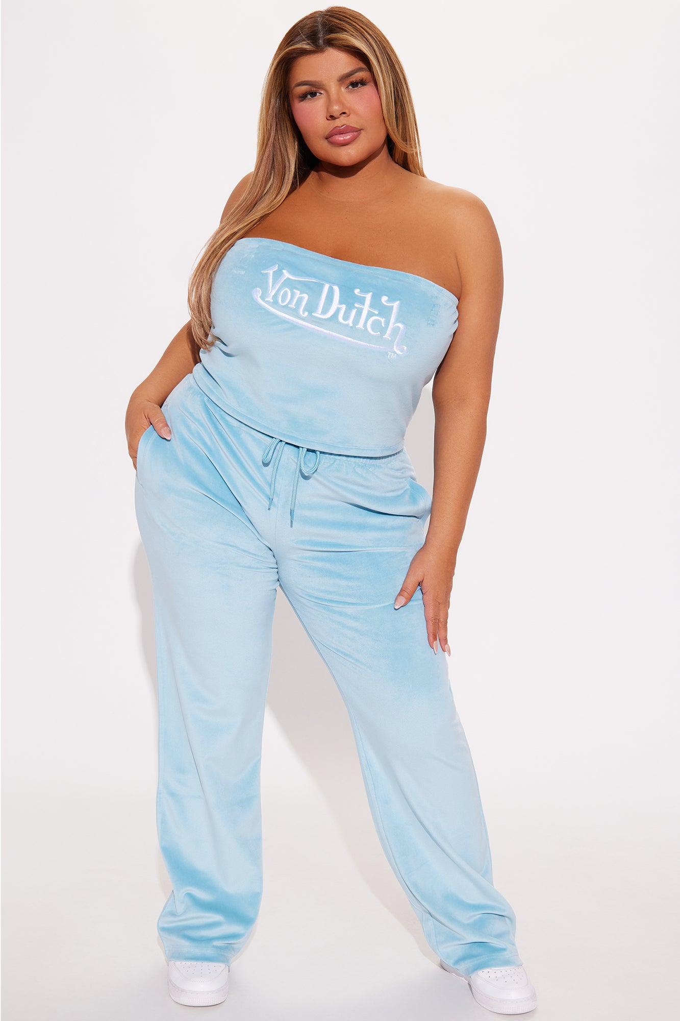 Von Dutch Velour Wide Leg Pant - Blue Product Image