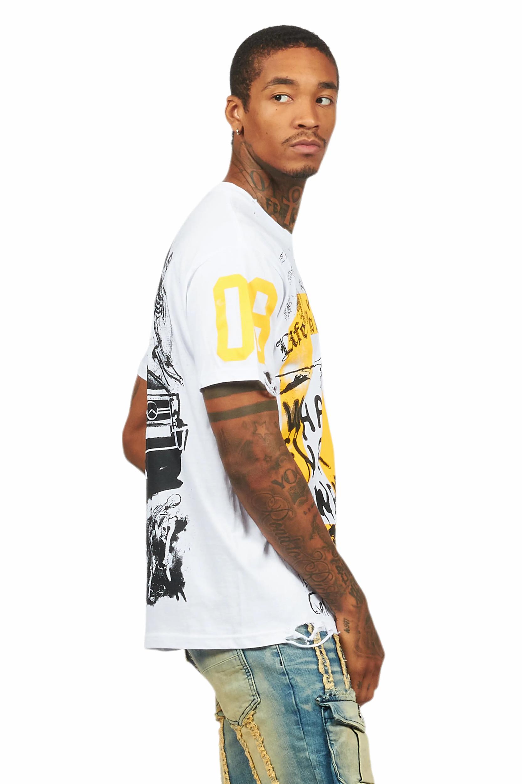 Grill White/Yellow Graphic Oversized T-Shirt Male Product Image