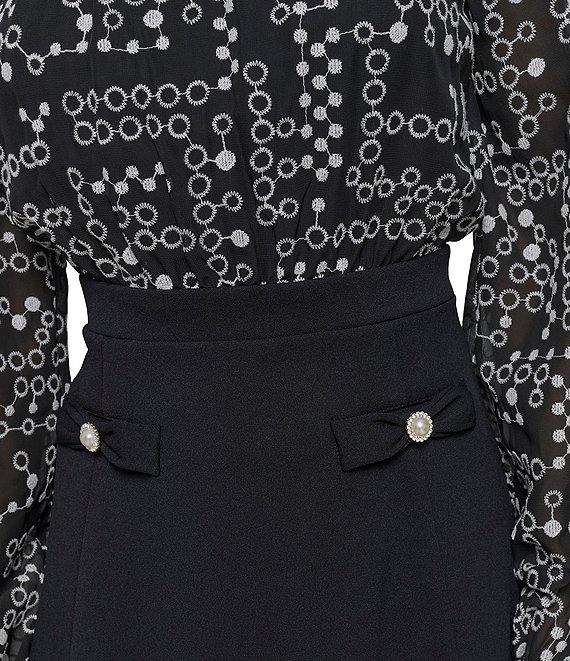 KARL LAGERFELD PARIS Keyhole Neck Embroidered Dot Mixed Media Aline Dress Product Image