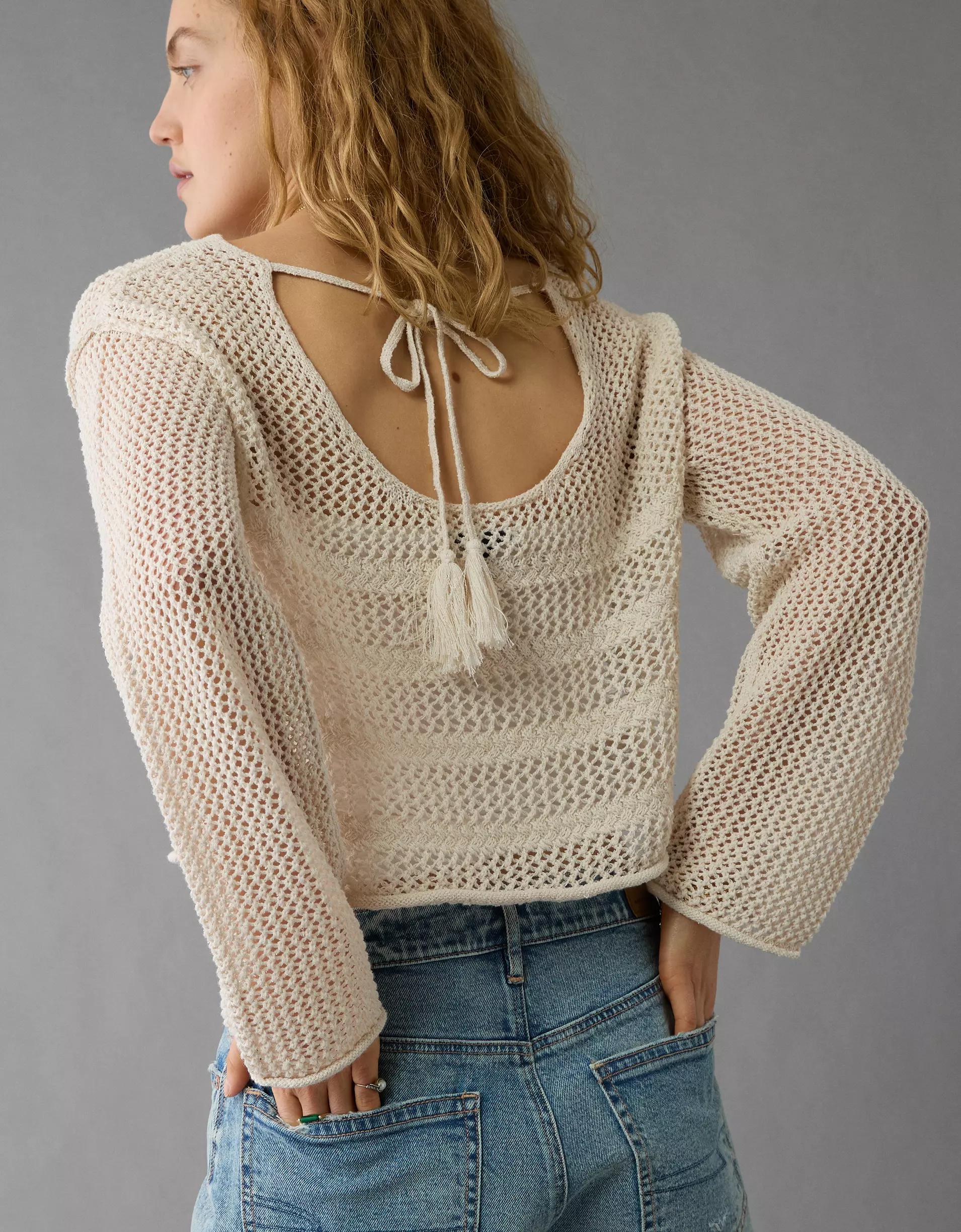 AE Off The Shoulder Crochet Sweater Product Image