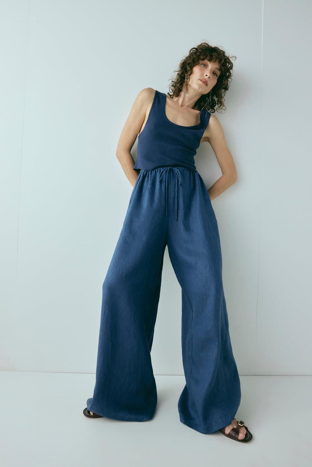 Raya Linen Pants Navy Product Image