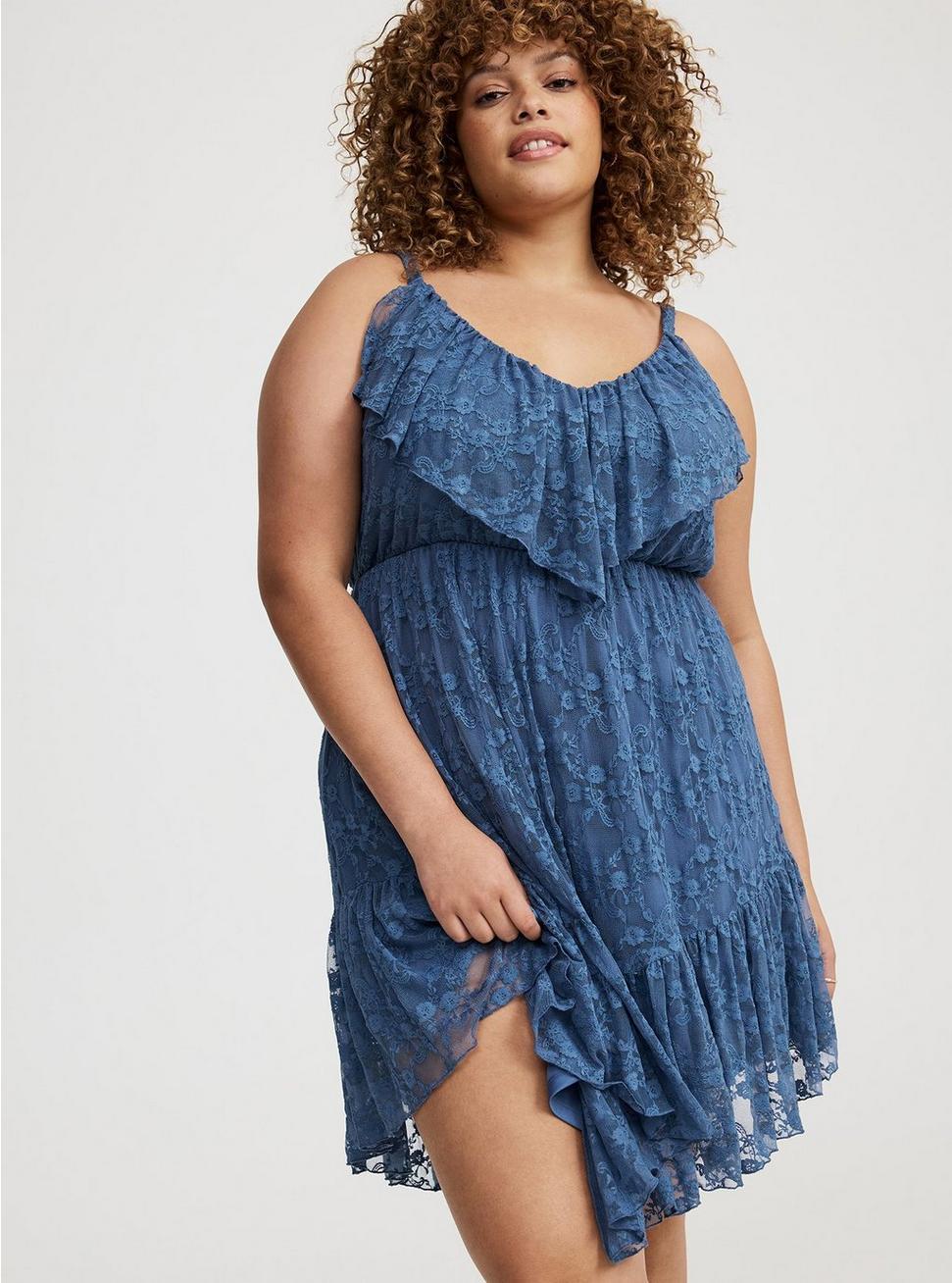 High-Low Stretch Lace Ruffle Dress Product Image