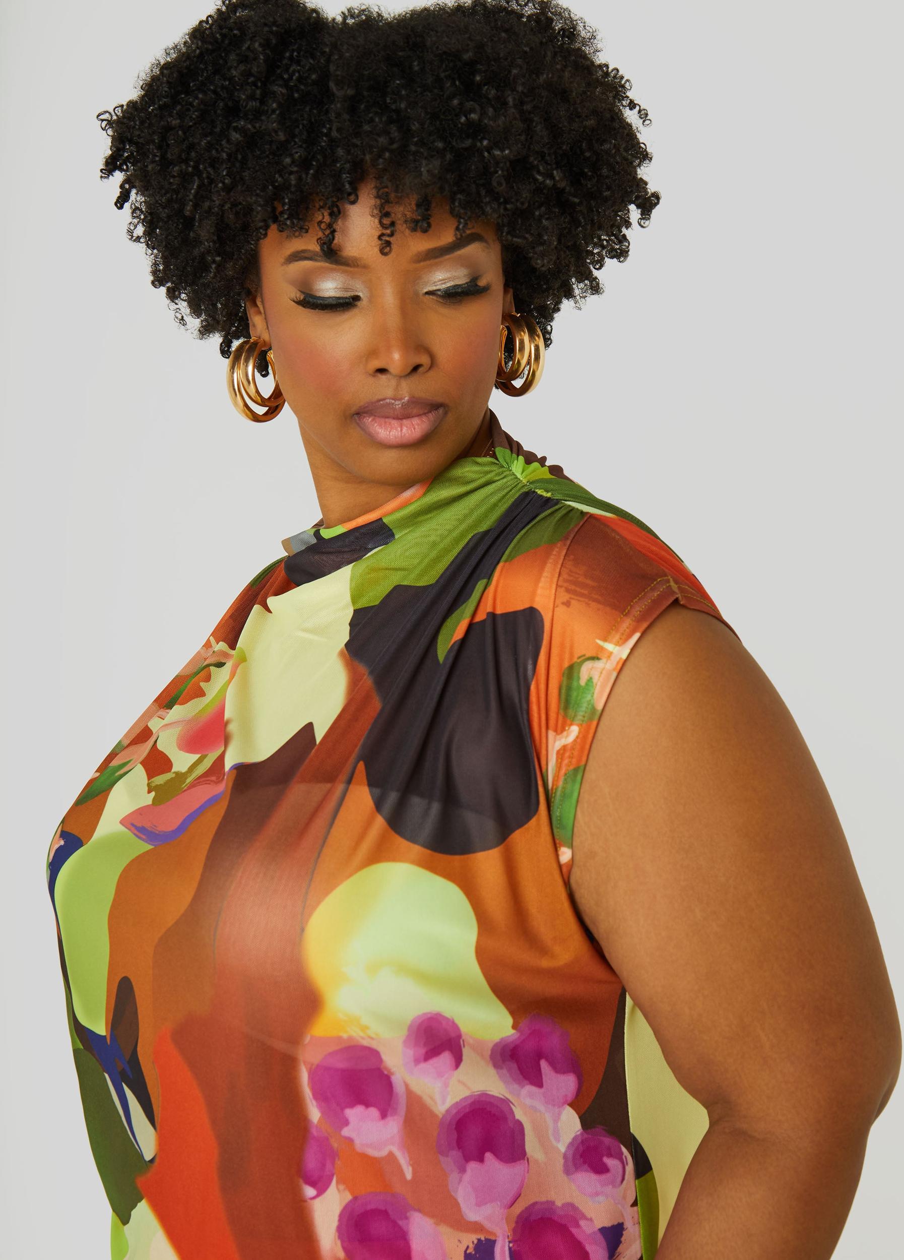 Abstract Print Mesh Top Product Image