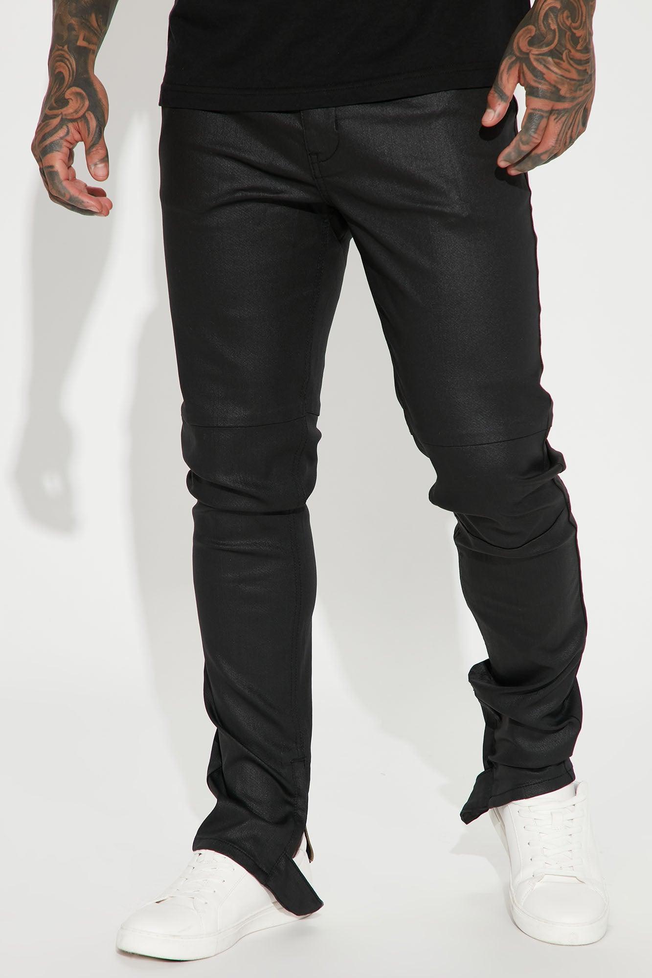 On The Line Waxed Stacked Skinny Jeans - Black Product Image
