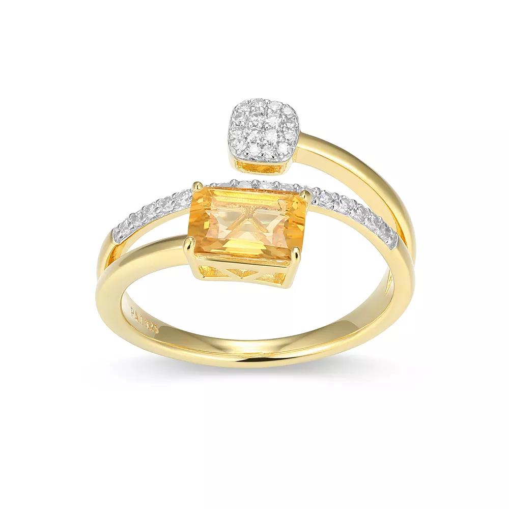 18k Gold and Rhodium Over Sterling Silver 1/5 Carat T.W. Lab-Grown Diamond Emerald Cut Bypass Birthstone Ring, Women's, Genuine Citrine Nov Product Image