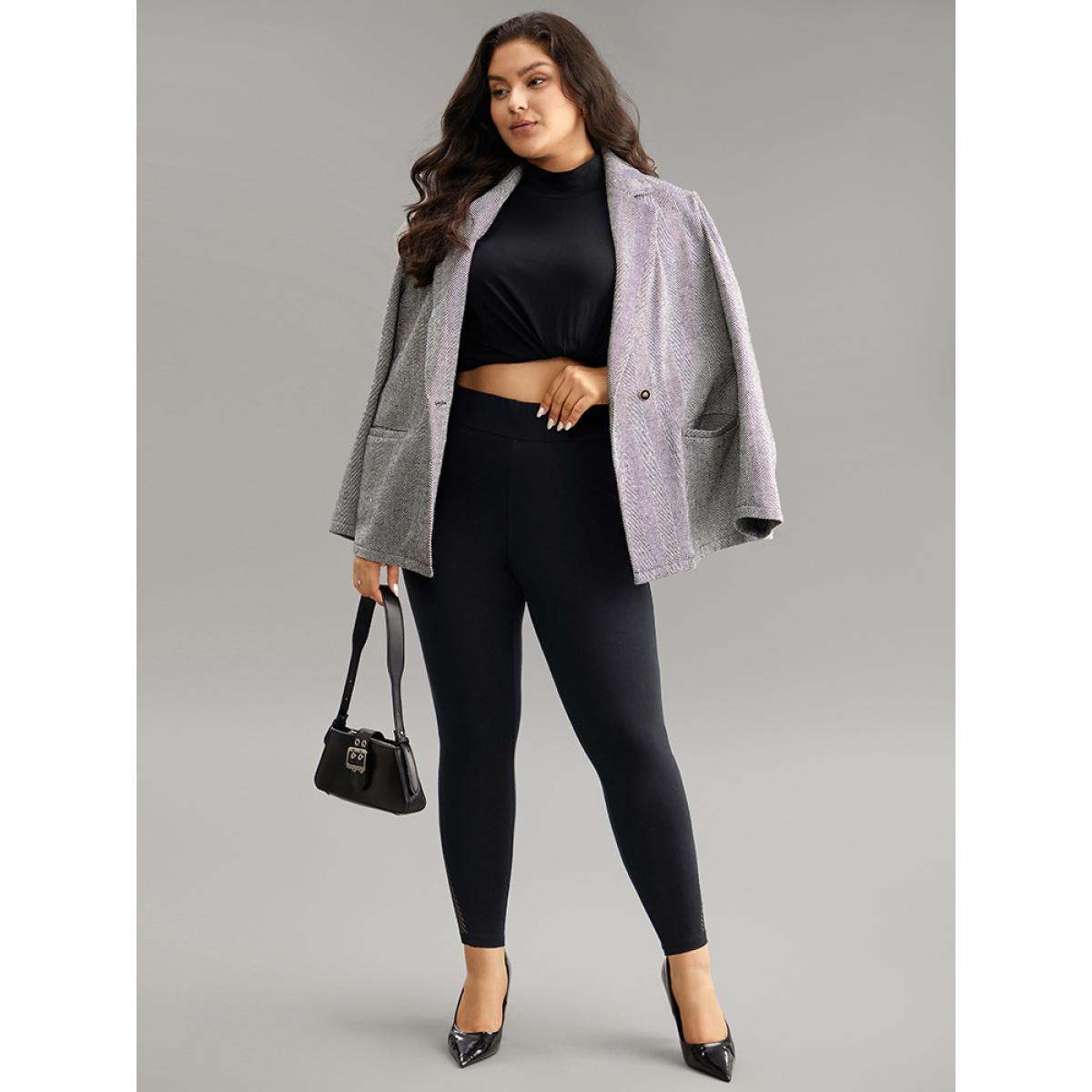 Plus Size Plain Patchwork Cut Out Wideband Waist Leggings Women Black Office High stretch Skinny High Rise Work Leggings BloomChic 18-20/2X Product Image