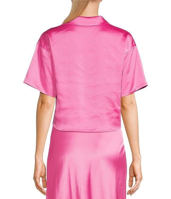 GB Coordinating Satin Short Sleeve Button Front Blouse Product Image