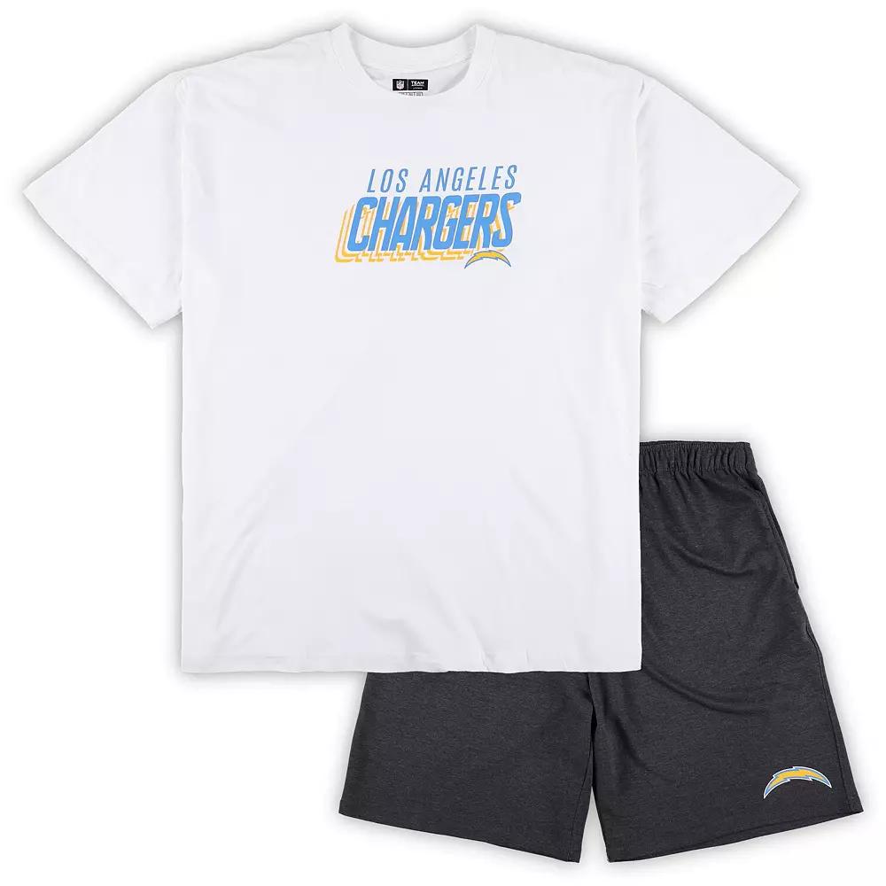 Men's Concepts Sport White/Charcoal Los Angeles Chargers Big & Tall T-Shirt and Shorts Set, Size: 6XB Product Image